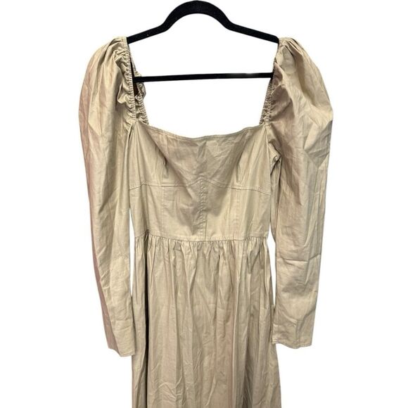 $248 Reformation Luce Dress Khaki Tan Brown Midi Long Sleeve Square Neck 8 - Picture 6 of 14